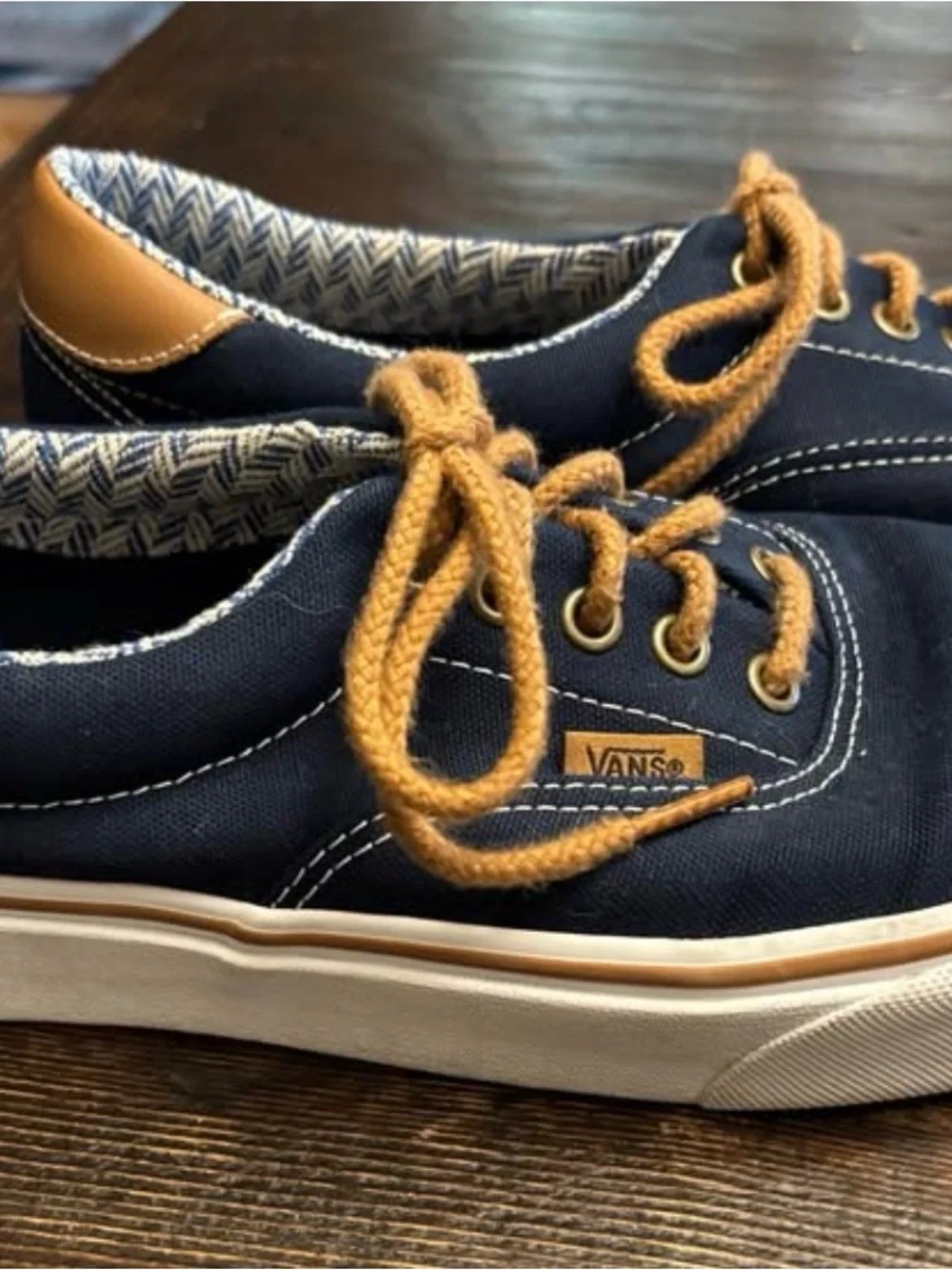 Vans Men’s Navy Canvas Low-Top Sneakers with Tan Accents